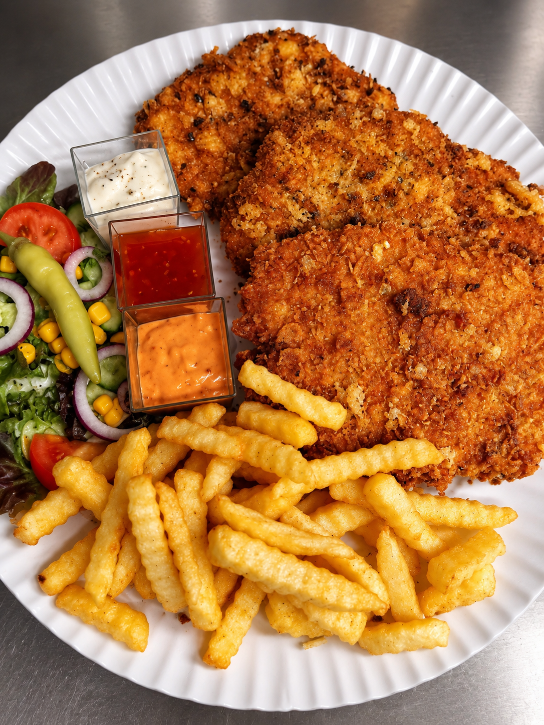 Schnitzelplatte aus dem Angercafé